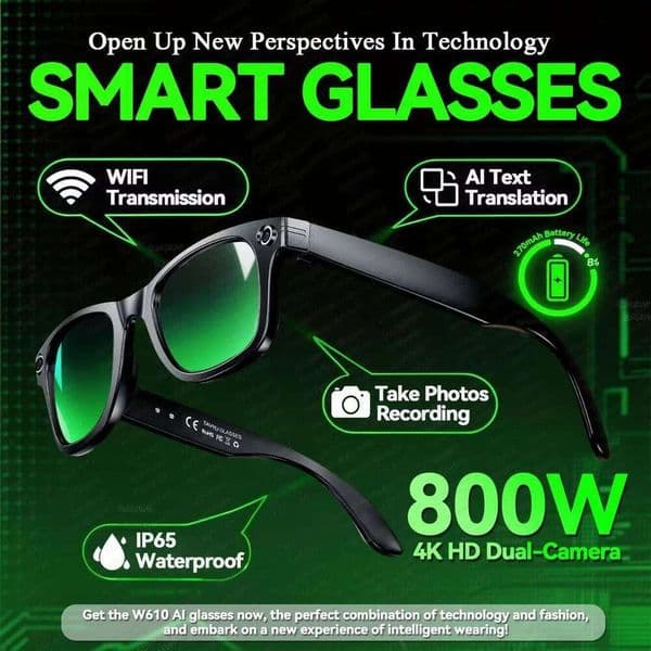 2026 Smart Men 8Mp Camera Wifi Bluetooth Touch Control Ip67 Waterproof Translation Noise Cancelling AI Glasses Women Smart Glasses