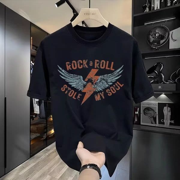 men trendy heavyweight cotton printed crew neck tshirt 2026 summer casual custom logo support
