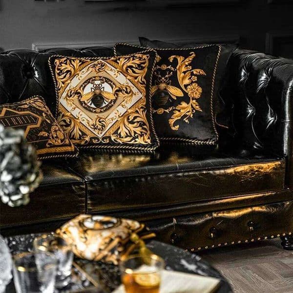 Velvet Decorative Bee Throw Pillow Covers, Indoor Farmhouse, Trendy Square Pillowcase Bedroom, Sofa, Luxury, Soft Gold, Pack 26Y0509