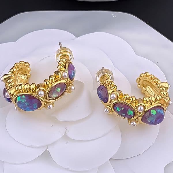 Designer Earrings Women 18K Gold Plated Earring Retro C Shape Glass Pearl Hoop Earrings Luxury Jewlery Designer for Women Timeless Free Shipping Buy One Get One