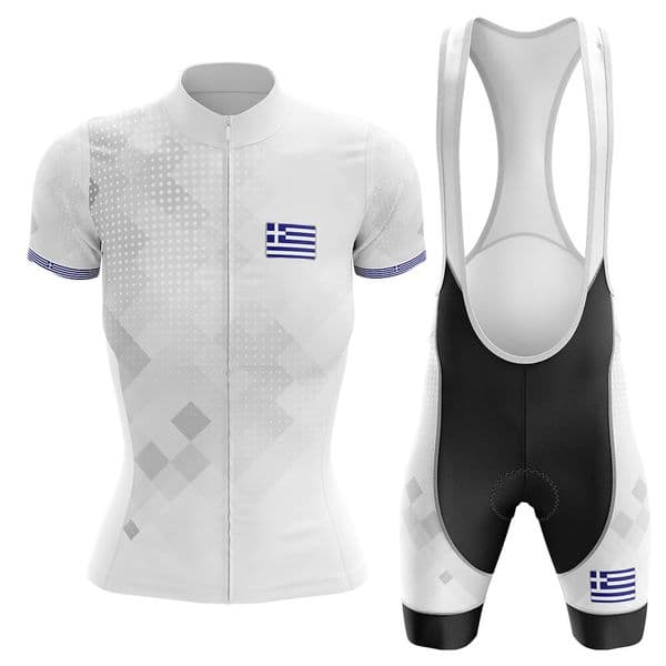Greece Cycling Jersey Womens Bib Set Breathable Biking Outfit Quick-Dry Bib Bicycle Jersey with 19D Padded Shorts