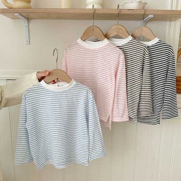 Summer Thin Children Girls Long Sleeves Cotton Round Collar Baby Girl T-shirts Loose Striped Toddler Kid Girl Undershirt L260509ROAA