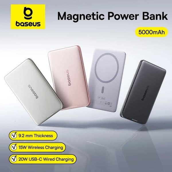 Baseus 5000mAh Magnetic Power Bank 15W Wireless 20W Wired Charging Thin Card-Sized Slim Portable Powerbank for iPhone 17 260427