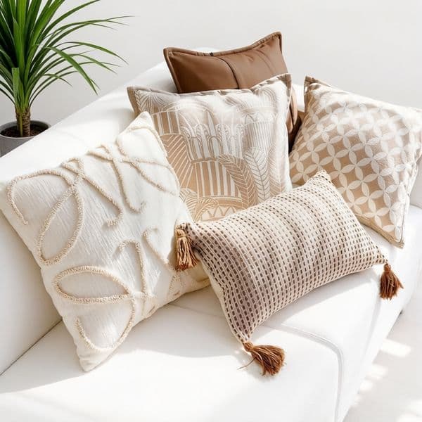 Boho Textured Woven Throw Pillow Cover 45x45cm Decorative Geometric Cushion Case for Sofa Couch Living Room Home Decor (Cover Only)