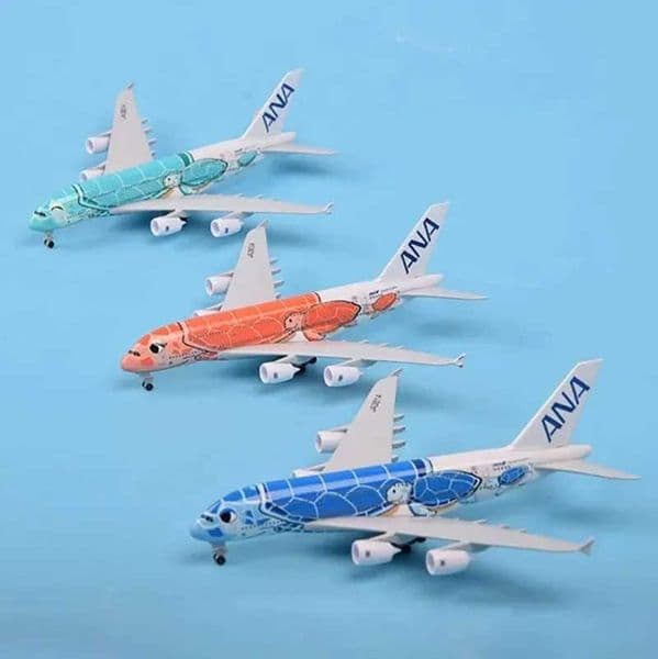 20cm Alloy Toy Metal japan ANA Airbus A380 Cartoon Sea Turtle Airlines Diecast Airplane Model Plane Aircraft Green Orange Blue L260509OKV9