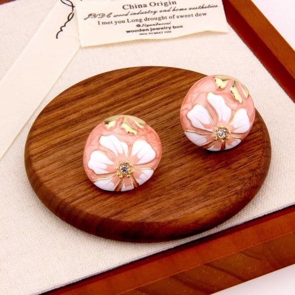 Enamel Earrings For Women Cloisonne Womens Earrings Piercing Vintage Jewellery Pink Blue White Flower Woman Gift Chinese Ethnic C260509