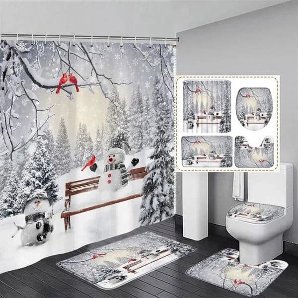Luxury Designer room Decor Sets With Curtain Red Truck Shower Curtains Xmas Rugs Christmas Bathroom Deco Decoration For Home 76
