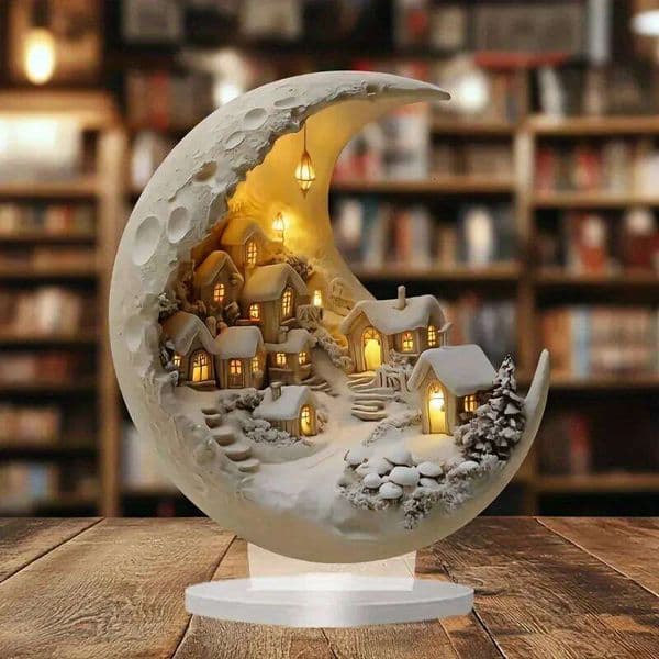 2D Bohemian Style Acrylic Moon House Lunar Surface Crescent Sculpture Decorative Desktop Ornament 1 Piece 26L0509