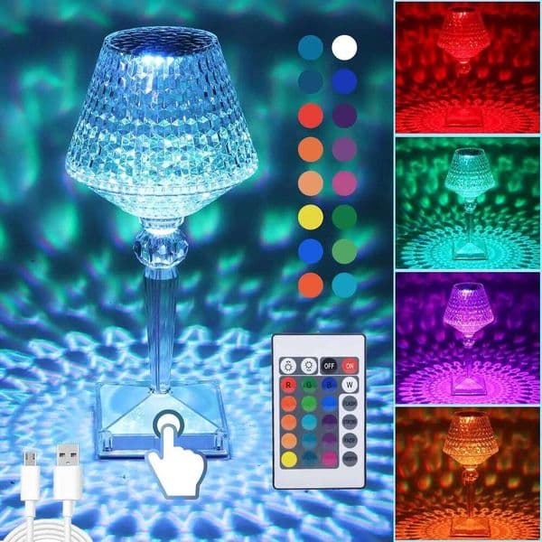 Crystal Diamond Table Lamp Rechargeable LED Bedside Desk Dimmable Night Light Camping Mood Lights for Living Room Bedroom S260508