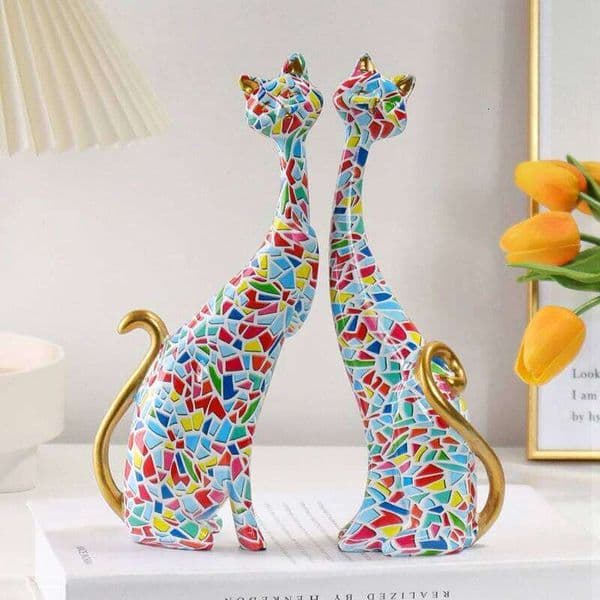 Nordic Graffiti Art Oil Painting Decoration Resin Abstract Ornaments Figurines Bedroom Desktop Porch Cat Sculpture 26L0509