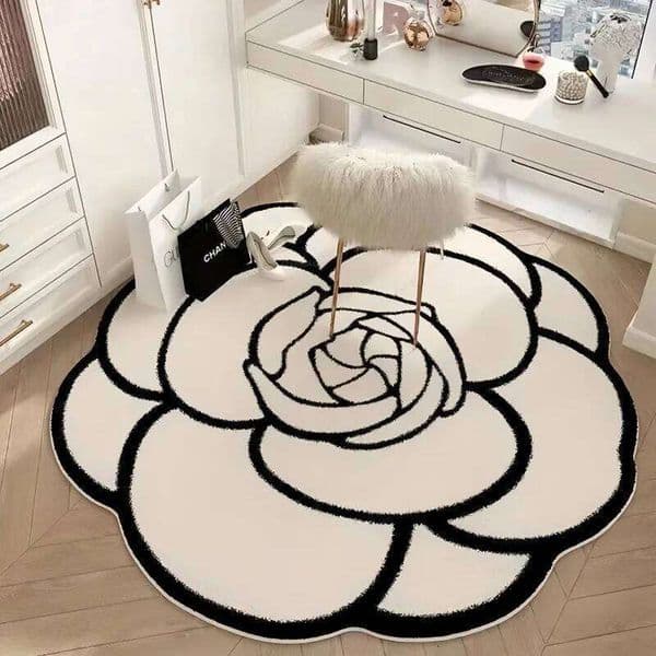 VIKAMA Rose Pattern Carpet - Soft And Slip-Resistant Floor Mat For Girls' Makeup Room, Bedroom Bedside Carpet, Home Decoration 26H0509