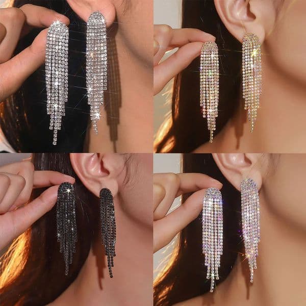 BLIJERY Fashion Long Tassel Drop Earrings for Women Black Gold Silver Color Rhinestone Dangle Earring Wedding Party Jewelry Gift 260423