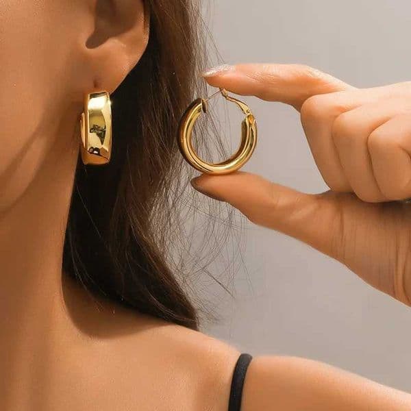 Simple Stainless Steel Gold Color Hoop Earrings For Women Vintage Circle Round Minimalist Earrings Party C-shape Jewelry Gifts C260509