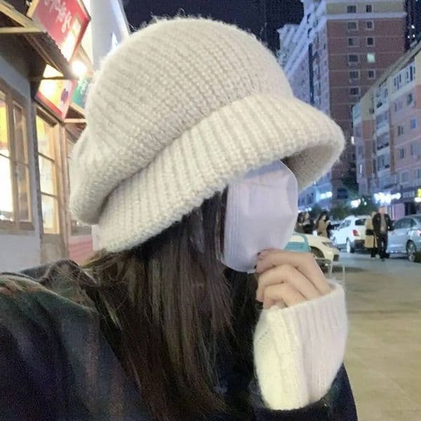 Fashion Large Size Hats Thickened Keep Warm Knitted Hat Ear Protection Cute Octagonal Newsboy Cap Autumn Winter
