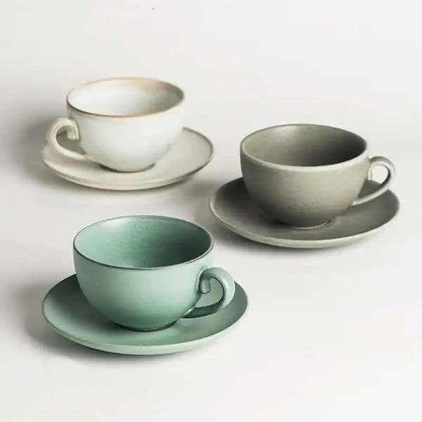75280ml Latte Coffee Cup Plate Set Solid Color Ceramic Milk Cup Dish Japanese High-end Exquisite Small Mug With Tray Sets 260508