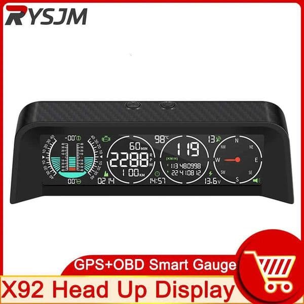 AD Car Head Up Display Smart GPS OBD HUD Off-road Intelligent Level Altitude Meter Speedometer Tachometer Time Voltage Compass