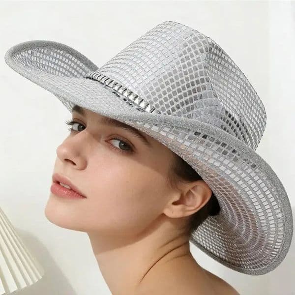 Disco Theme Cowboy Cap with Shining Sequins Cosplay Event Wide Brims Hat for Family Party Gathering Music Festival Props 260509