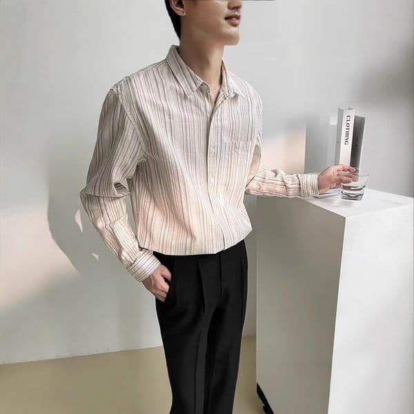 Bestseller Striped Long Sleeve For Men Early Autumn Korean Version High-Quality Textured Niche Design Casual Wrinkle-Free Draped Shirt Ddmysat