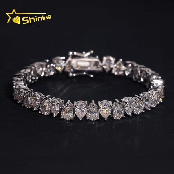 Luxury Hip Hop Fine Jewelry Sterling Silver 925 D Color VVS Moissanite Diamond Tennis Bracelet Pear Shape