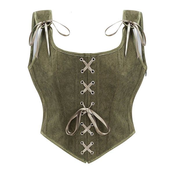 Army Green Victorian Vintage Vest Female Side Zipper Front Lace Up Tank Top Corset Punk Goth Clothing Sexy Corselet Feminino 260509
