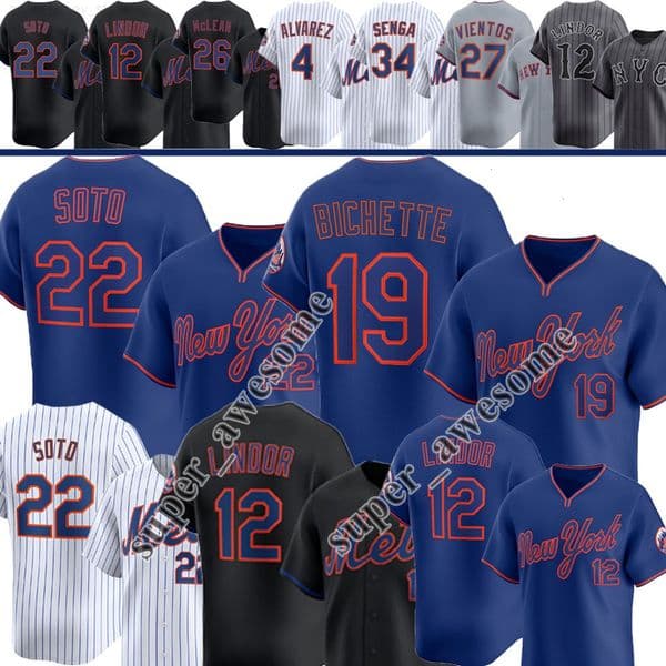 Mets Baseball Jerseys - Bo Bichette Juan Soto Lindor Alvarez Vientos Baty Senga Peterson Robert Jr Semien Polanco Benge - Official Team Apparel