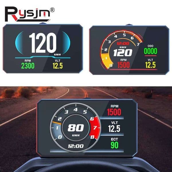 P16 OBD2 HUD Head Up Display Car Speedometer RPM Water Temperature Voltage Fuel Consumption Turbo Pressure Security Alarm