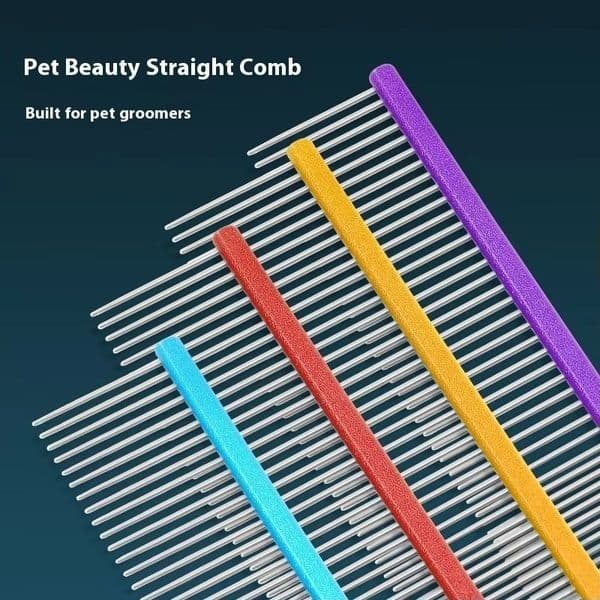 Professional Pet Grooming Comb, Stainless Steel Straight Row Comb for Dogs & Cats, 19cm Anti-Scratch Grooming Tool