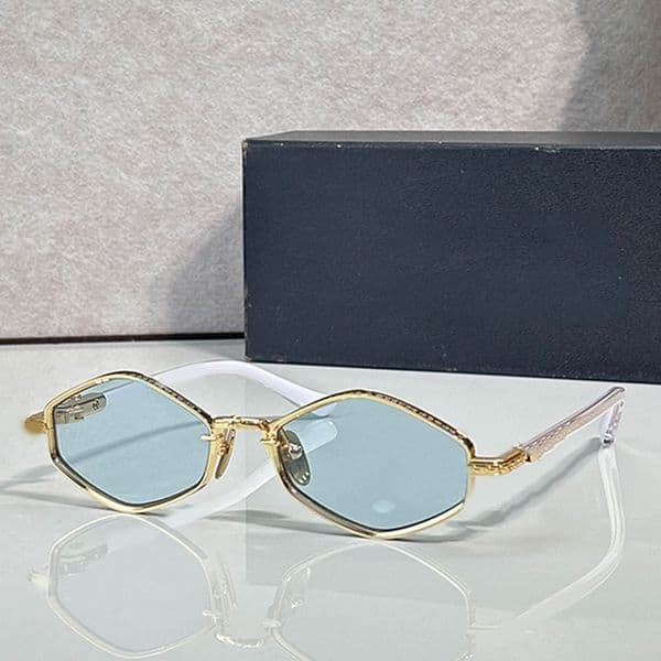 Mens Classic Designer Sunglasses Womens Fashion Polygonal Glasses NIP SLIP White Acetate Leg Metal Frame Blue UV Resistant 400 Lens Vacation Travel Simple Premium
