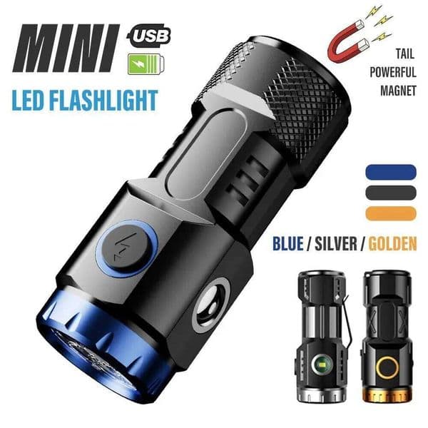 MINI Rechargeable LED Flashlight Light With Side Lights and Lampshade Tail with Magnet Suitable for Exploring, Camping S260509