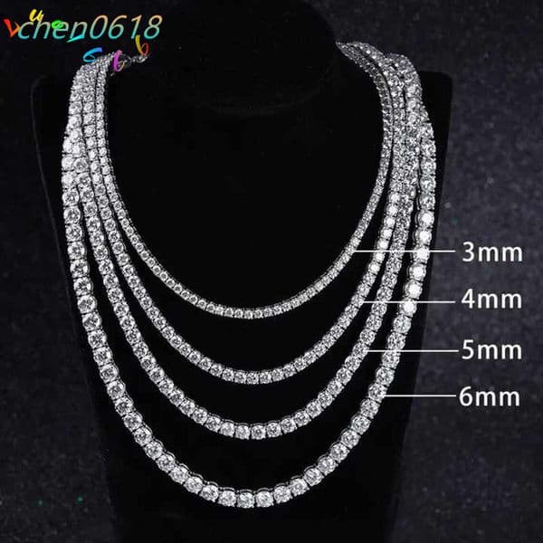 Luxury 14K Gold 925 Silver Moissanite Tennis Chain 3mm 4mm 5mm 6mm VVS 16-24 Inch Moissanite Unisex Collar Necklace Wedding Jewelry