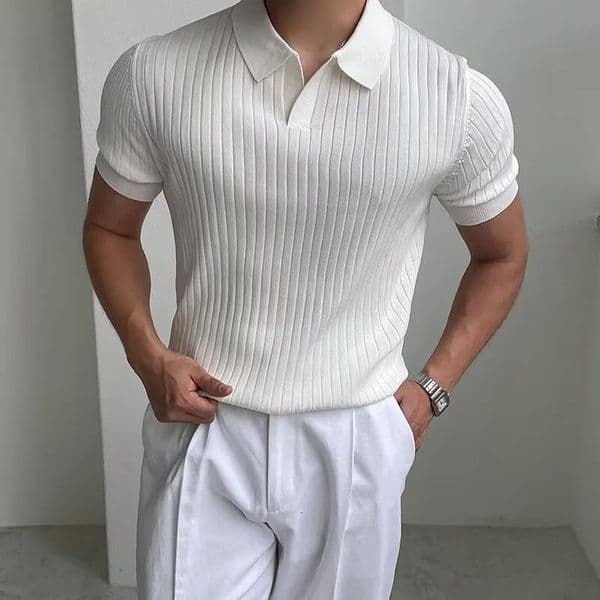 2026 Summer Breathable Knitted Short Sleeve polos homme Casual Business Striped Lapel Polo T-shirts Mens Y2K Vintage Tee Tops 260509