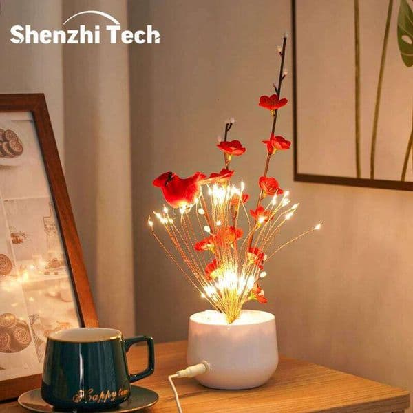 LED and Flower Table Lamp, Lily Color Bird Potted Tree Lights, for Holiday Valentine'S Mother Day Gifts Home Decor S260507
