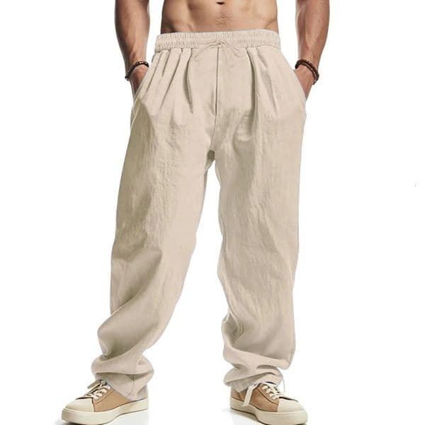 Mens Straight Leg Pants Cotton Linen Breathable Lightweight Beach Hawaiian Style Trousers Casual Sweatpants 260509