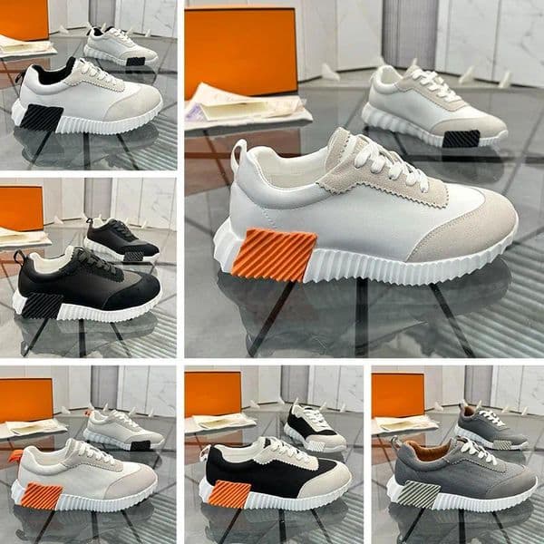 Designer Shoes Bouncing Sneakers Suede Leather Trainers Breathable Casual Shoes Men Women Trainers Patchwork Running Shoes nonslip rubber sole Sneakers H Word