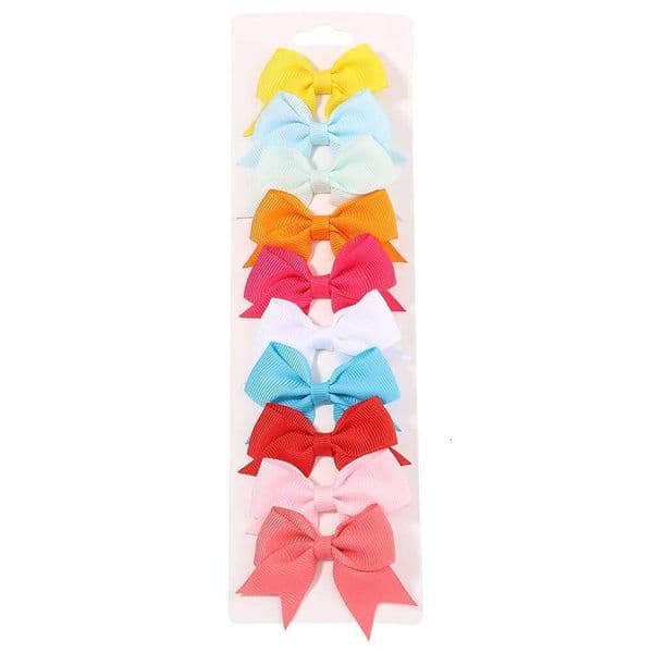 mini children's bow pack of ten, baby hair clips, solid color side clips 325