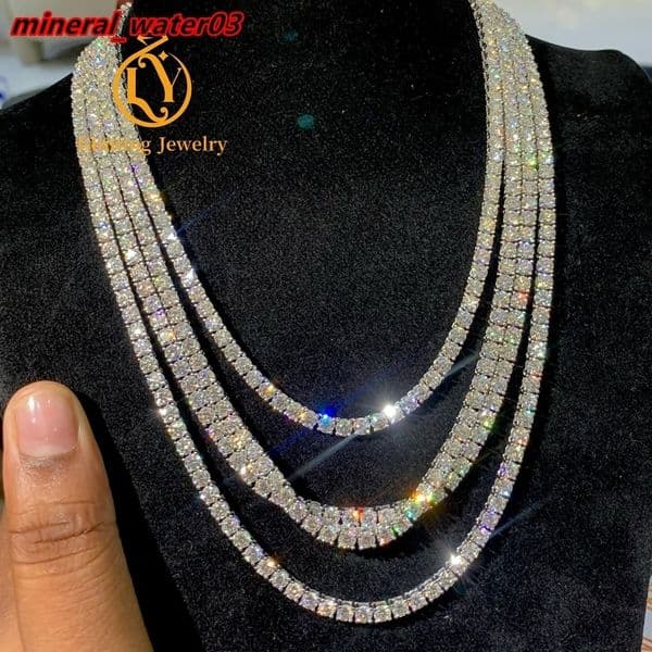Custom 925 Silver 14K Gold Diamond Necklace Iced Out 2MM 3MM 4MM 5MM VS1 HPHT CVD Lab Grown Diamond Tennis Chains IGI Certified