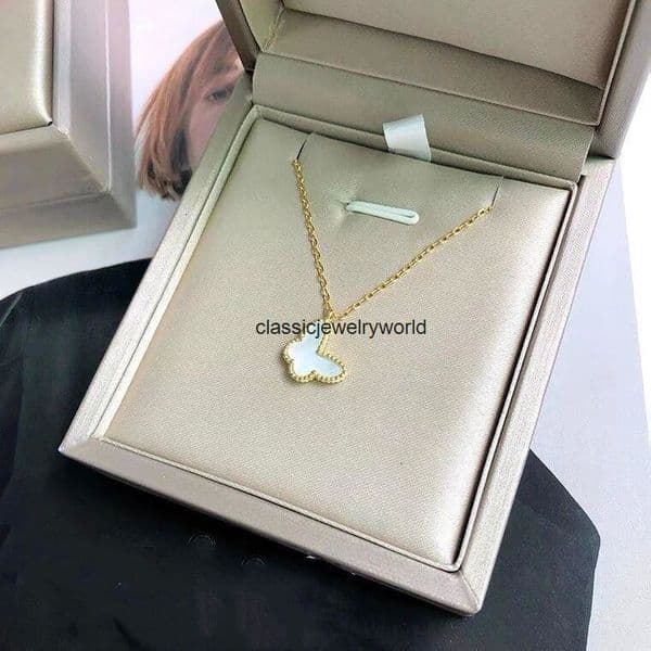 Van cleeff Jewelry Butterfly Necklace 925 Sterling Silver Plated with 18K Gold Mini Small White Mother-of-Pearl Butterfly Clavicle Chain