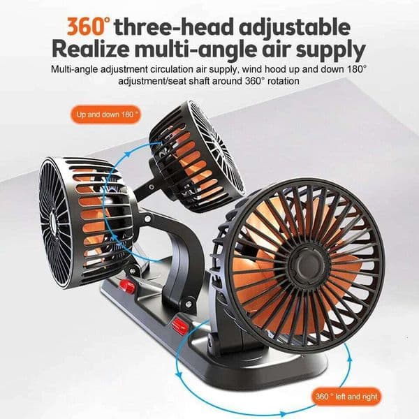 360° Adjustable 3 Head Air Automotive Electric USB/12V/24V 2 Speeds Car Silent Fan For Home Desk Office&Car