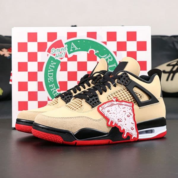 Pizza 4s HUPU Batch Version Basketball Shoes Sesame White/Fire Red Black Sports Trainers Top Level Ship with Box Sneakers IM8116-047 Size Eu 40-48.5