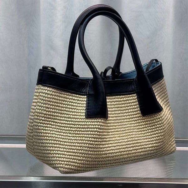 Large Capacity Woven Handbags Fashion Raffia Cowhide Shoulder Double-sided Design Tote High Quality Women's Bag