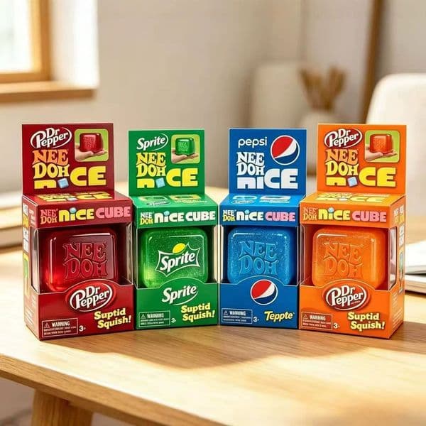 NeeDoh Nice Cube Soda Series Squishy Toy, Pepsi Sprite Dr Pepper Starbucks Themed Super Solid Squish Stress Ball By Sea