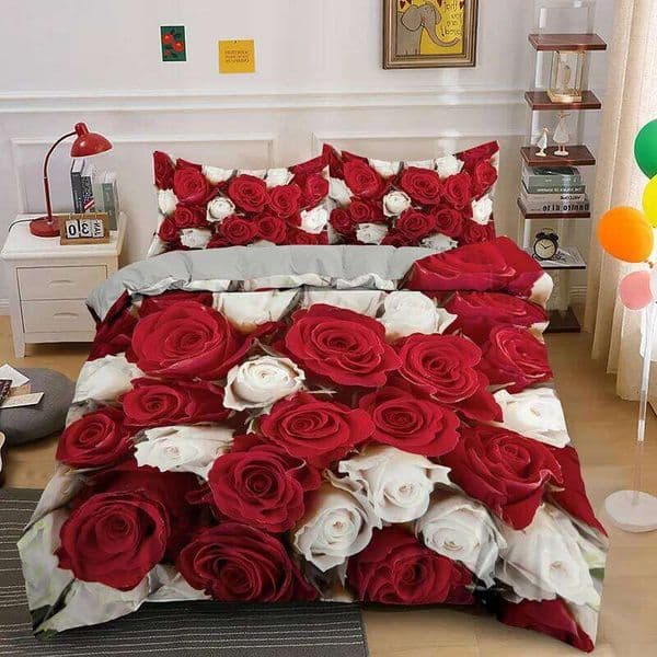 Red Rose King Queen Duvet Romantic Flowers Bedding Set For Kids Teens Adults Girly 3D Floral Black Soft 2/3pcs Quilt Cover W260511