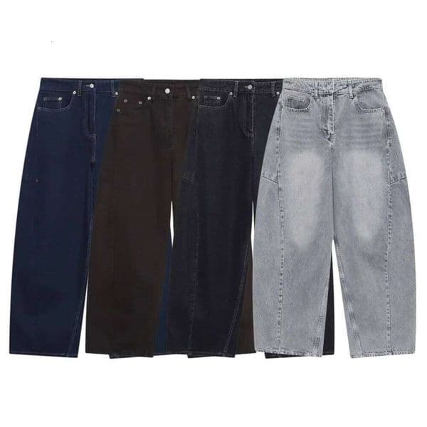 2026 Spring/Summer New Women's Clothing Balloon-Shaped Cropped Jeans, Casual/Commuting, Mid-Rise, Washed Finish Jeans 26W05011