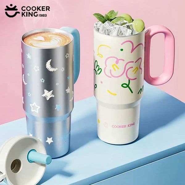 COOKER KING 720ML Thermos Cup with Straw Stainless Steel Insated Cup Car Cup Travel Water Bottle Keep Warm ColdJ260511