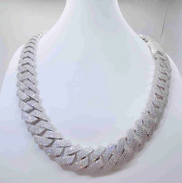 Panyu Jewelry Factory 14mm 925 Sterling Silver Moissanite Cuban Link Chain Bling Vvs Moissanite Cuban Chain