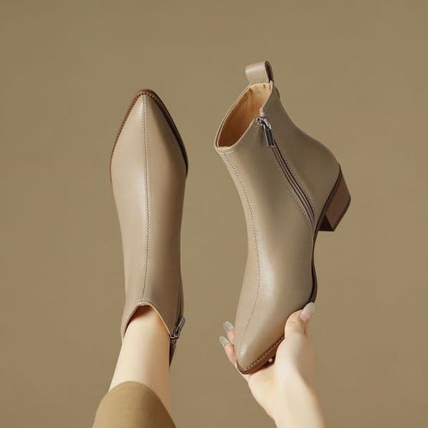 Ddmysports New British Style Retro Versatile Pointed Toe Short Thick Heel Autumn Winter Fleece Lined Warm Fashion Women S Boots Outdoor Shoes