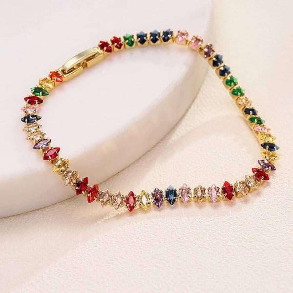 ZAKOL 2024 New Marquise Oval Square Cut Luxury Silver Color on Hand Tennis Bracelet Bangle for Women Party Jewelry Gift S260509