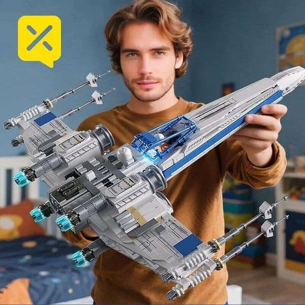X-Wing Space Fighter Building Blocks Set Mechanical Linkage Wings Retractable Landing Gear LED Light Bricks with Pilot for Kids J260511