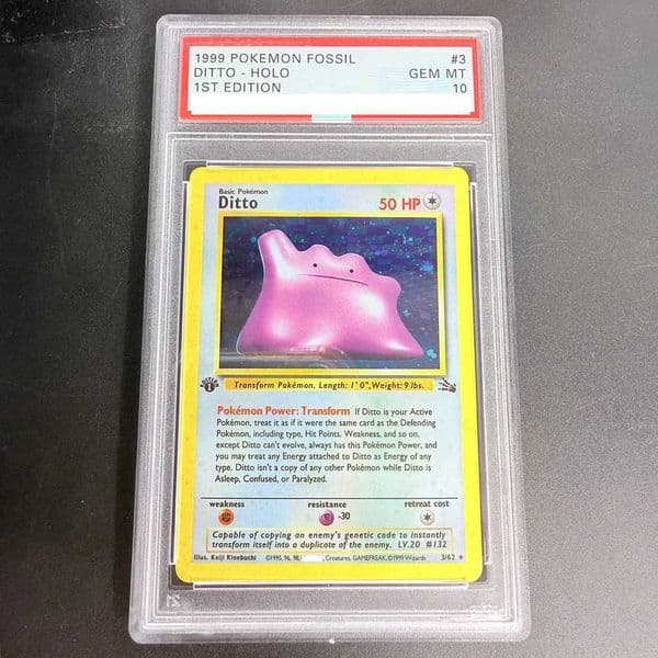 DIY PTCG Rating Card 1999 FOSSIL DITTO - HOLO 3/62 Collection Card Copy 10Points Rating Card Anime Game Gift Toy L260511EBSP