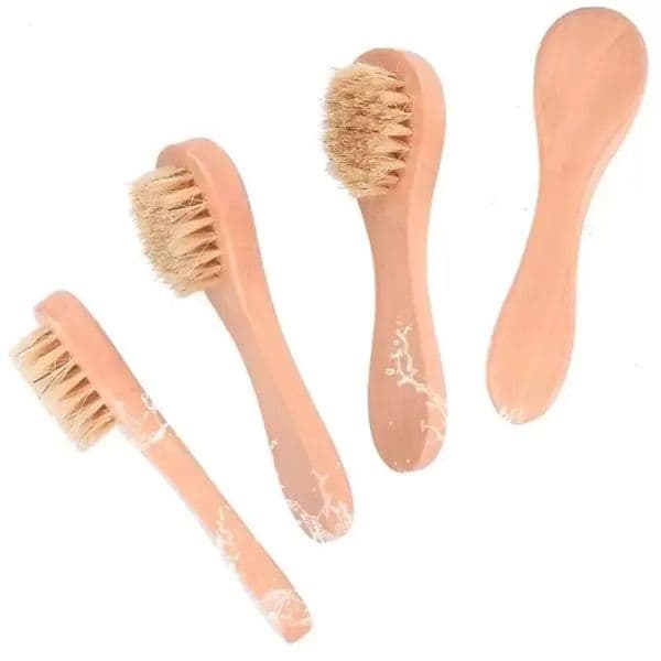 Facial Exfoliation Brush: Natural Bristles, Wooden Handle for Gentle Skin Cleansing and Dry Brushing Tax Duty Free HJ